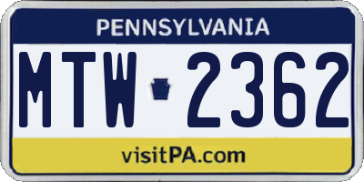 PA license plate MTW2362
