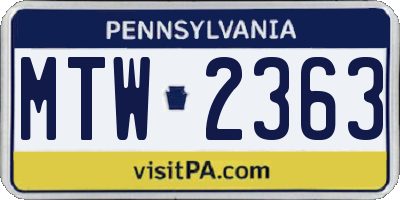 PA license plate MTW2363