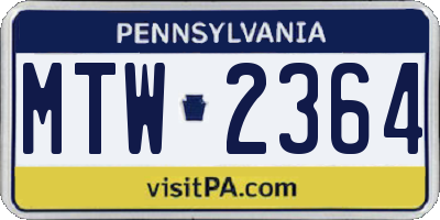 PA license plate MTW2364