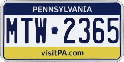 PA license plate MTW2365