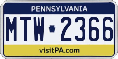 PA license plate MTW2366