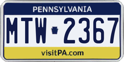 PA license plate MTW2367