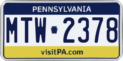 PA license plate MTW2378