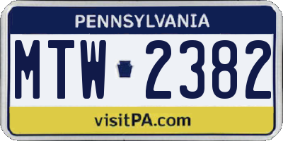 PA license plate MTW2382