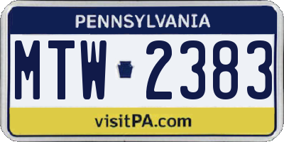 PA license plate MTW2383