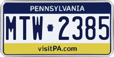 PA license plate MTW2385