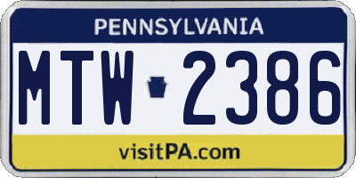PA license plate MTW2386
