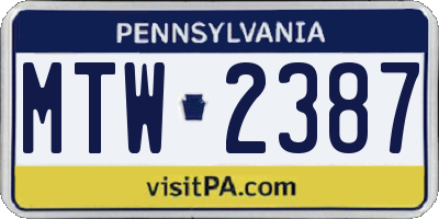 PA license plate MTW2387