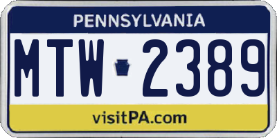 PA license plate MTW2389