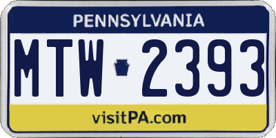 PA license plate MTW2393