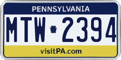 PA license plate MTW2394