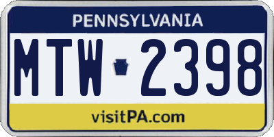PA license plate MTW2398