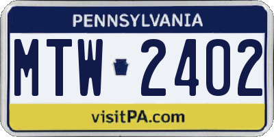 PA license plate MTW2402