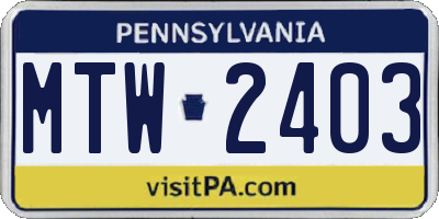 PA license plate MTW2403