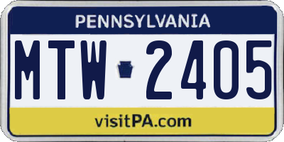 PA license plate MTW2405