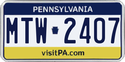 PA license plate MTW2407