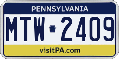 PA license plate MTW2409