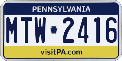 PA license plate MTW2416