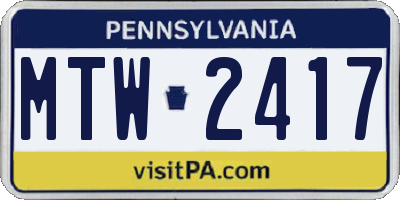 PA license plate MTW2417