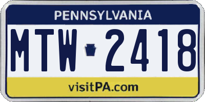 PA license plate MTW2418