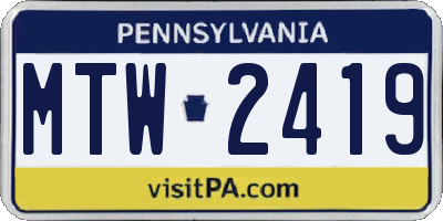 PA license plate MTW2419