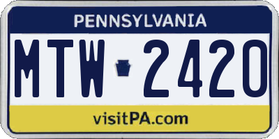 PA license plate MTW2420