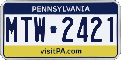 PA license plate MTW2421