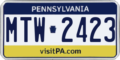 PA license plate MTW2423