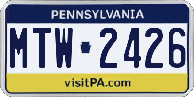 PA license plate MTW2426