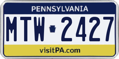 PA license plate MTW2427