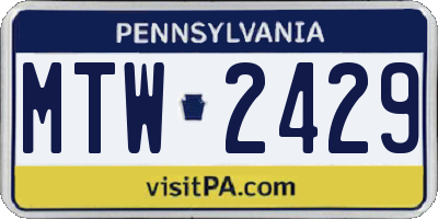PA license plate MTW2429