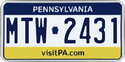PA license plate MTW2431