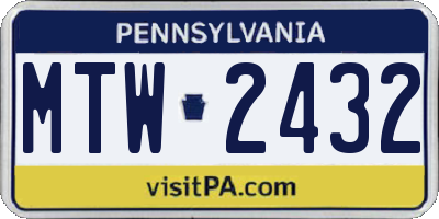 PA license plate MTW2432