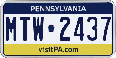 PA license plate MTW2437
