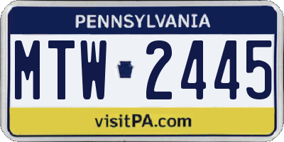 PA license plate MTW2445