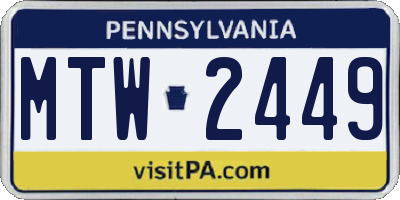 PA license plate MTW2449