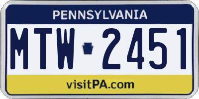 PA license plate MTW2451