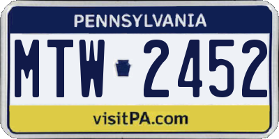 PA license plate MTW2452