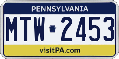 PA license plate MTW2453