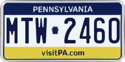 PA license plate MTW2460