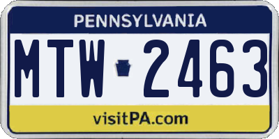 PA license plate MTW2463