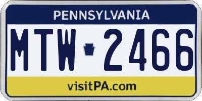 PA license plate MTW2466