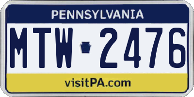 PA license plate MTW2476