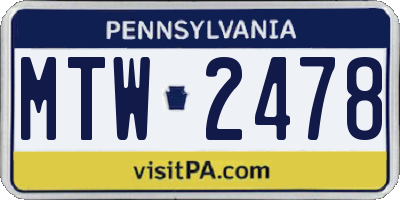 PA license plate MTW2478
