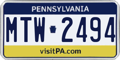 PA license plate MTW2494