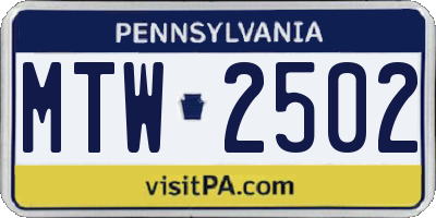 PA license plate MTW2502