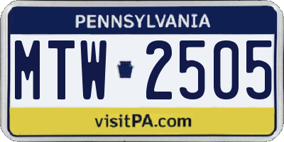 PA license plate MTW2505