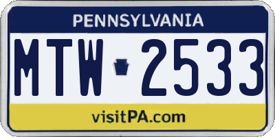 PA license plate MTW2533