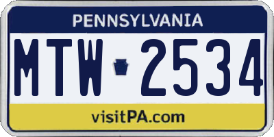 PA license plate MTW2534