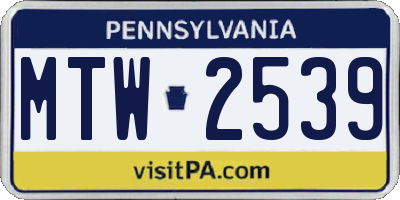 PA license plate MTW2539